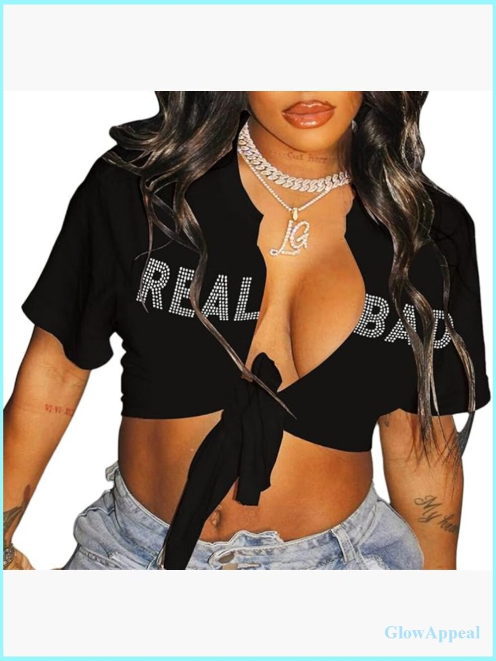 Sexy Tie Front Crop Top Short Sleeve Graphic Tee Clubwear